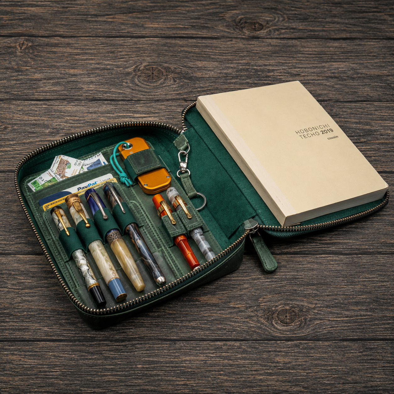 Galen Leather A5 Wide Zippered Expansi-Folio - Crazy Horse Forest Green