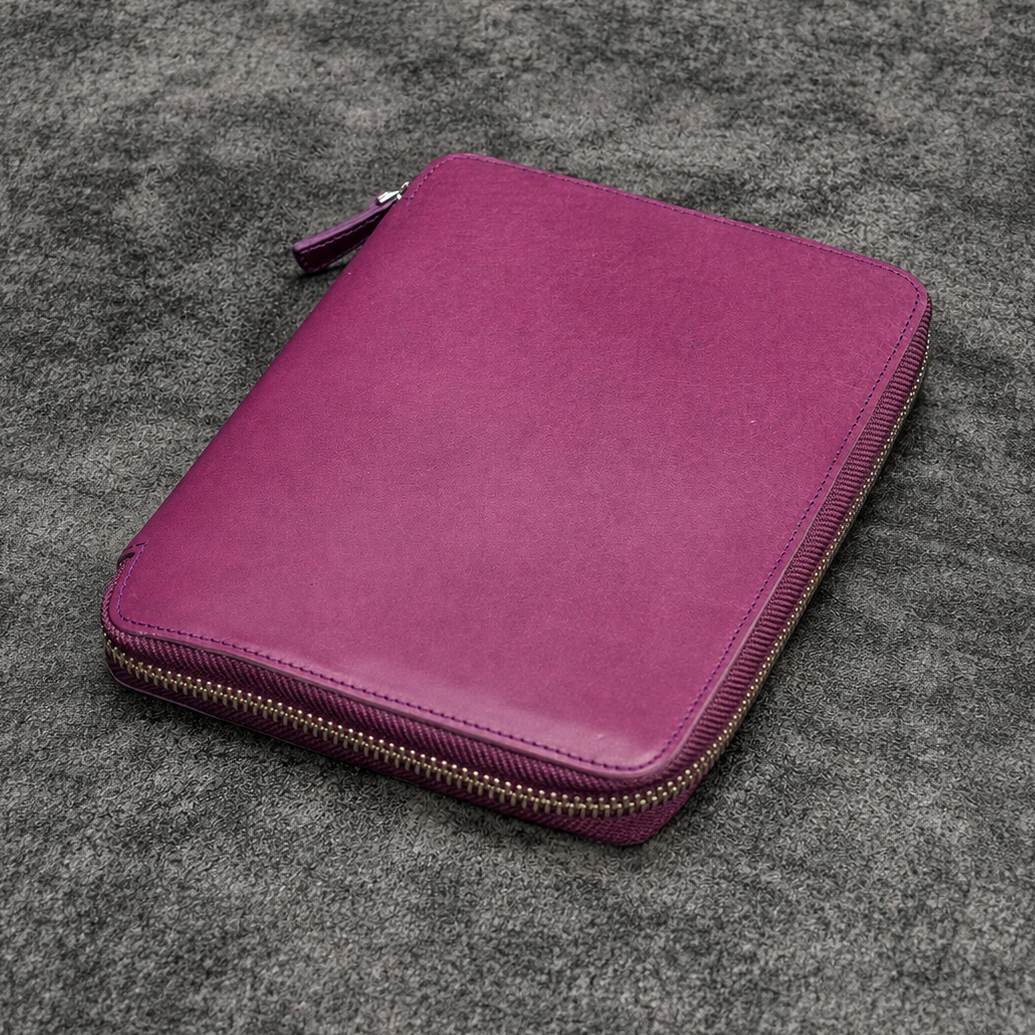 Galen Leather A5 Zippered Notebook Folio - Purple