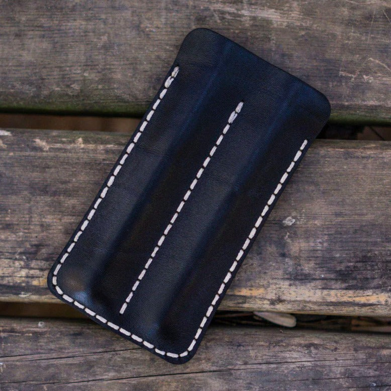 Galen Leather Double Fountain Pen Case/Pen Sleeve - Black