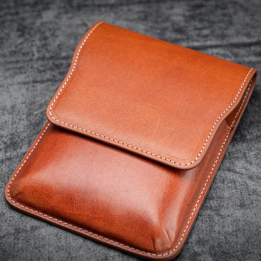 Galen Leather 5 Slots Flap Pen Case - Brown