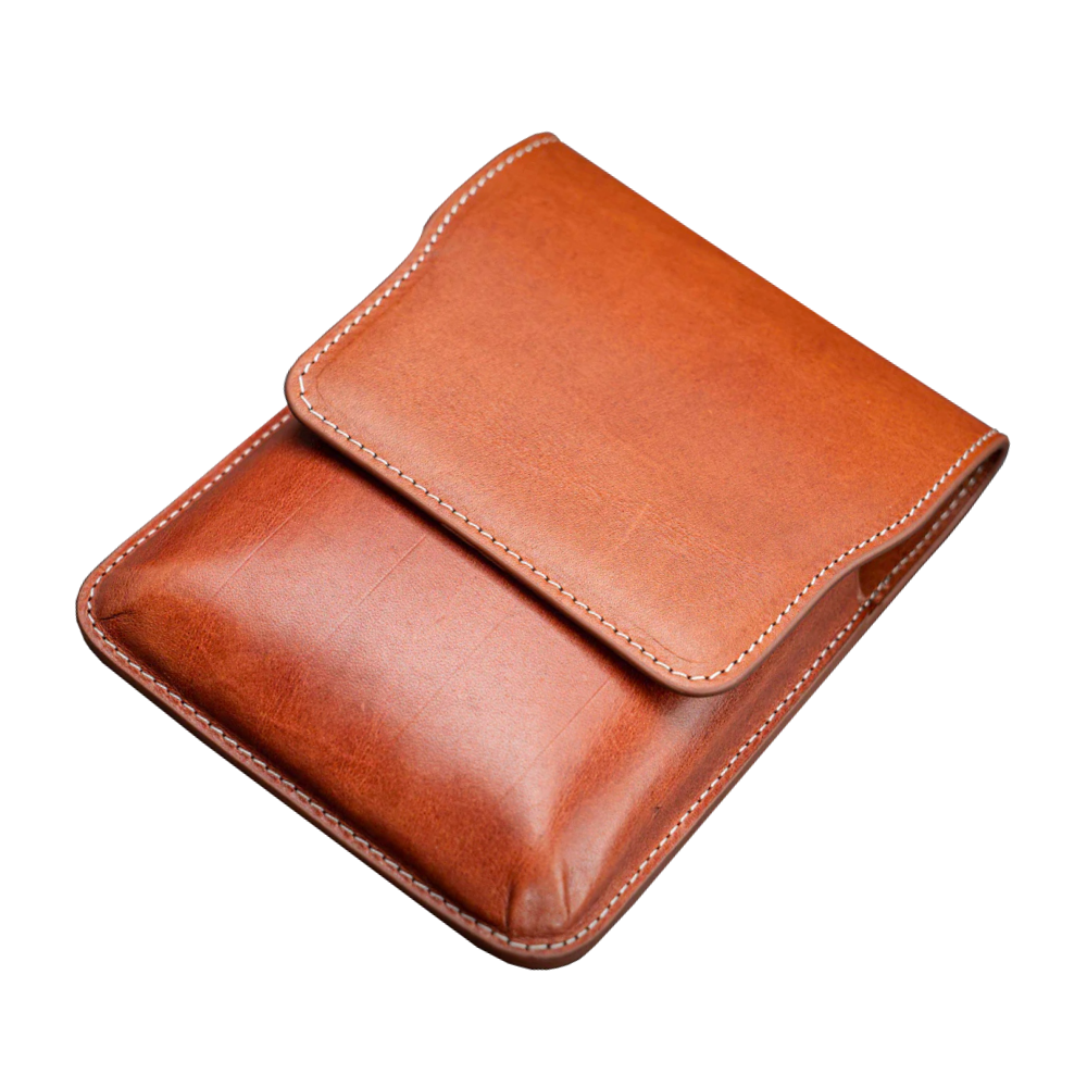 Galen Leather 5 Slots Flap Pen Case - Brown
