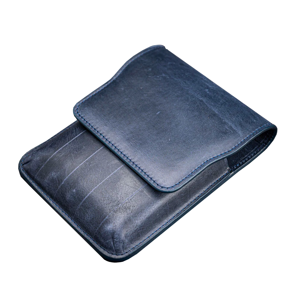 Galen Leather 5 Slots Flap Pen Case - Crazy Horse Navy Blue