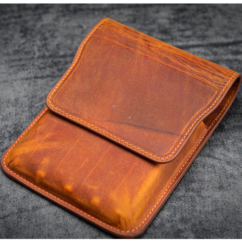 Galen Leather 5 Slots Flap Pen Case - Crazy Horse Brown