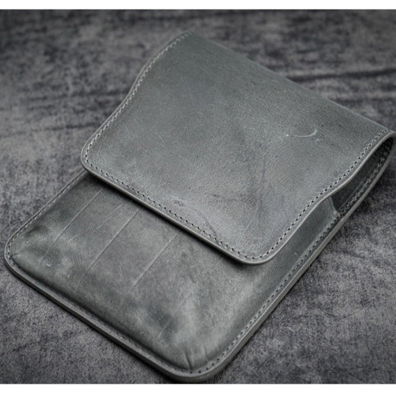Galen Leather 5 Slots Flap Pen Case - Crazy Horse Smoky
