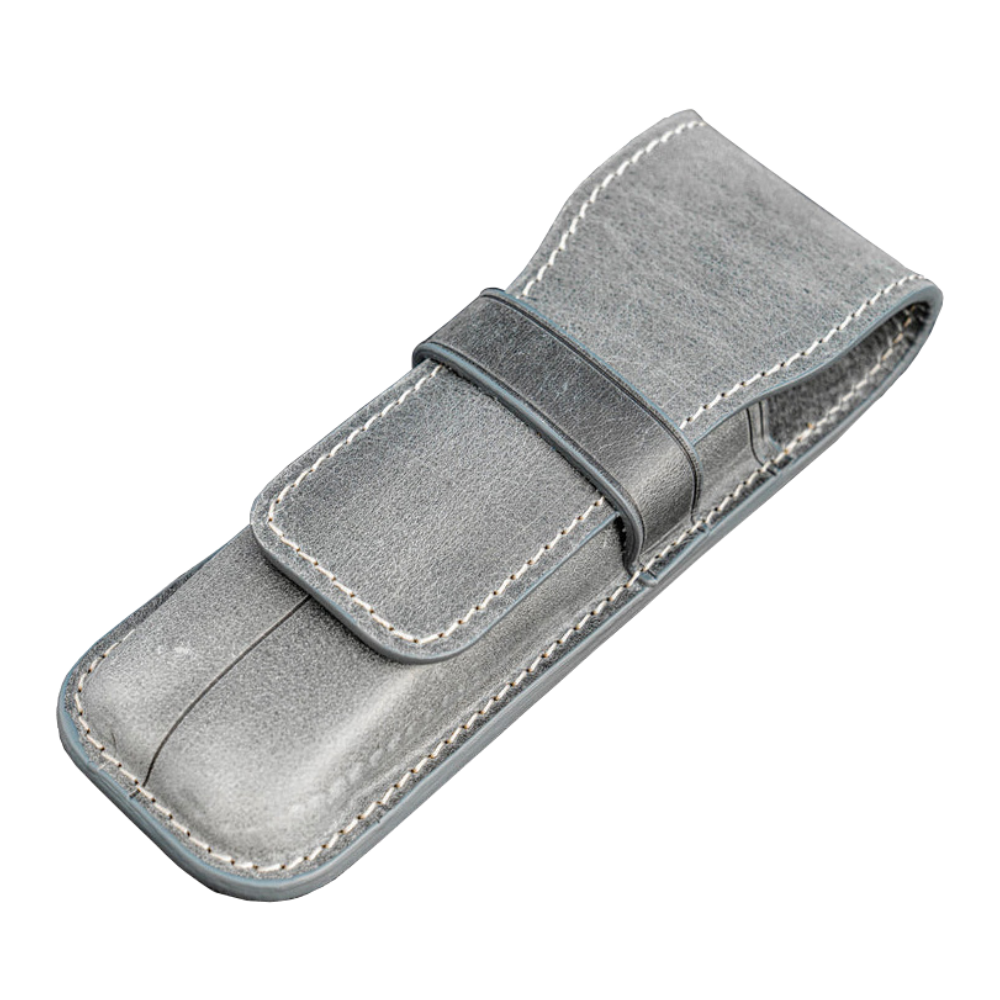 Galen Leather 2 Slots Flap Pen Case - Crazy Horse Smoky