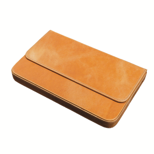 Galen Leather 12 Slots Magnum Opus Pen Case - Crazy Honey Ochre (with Removable Pen Tray)