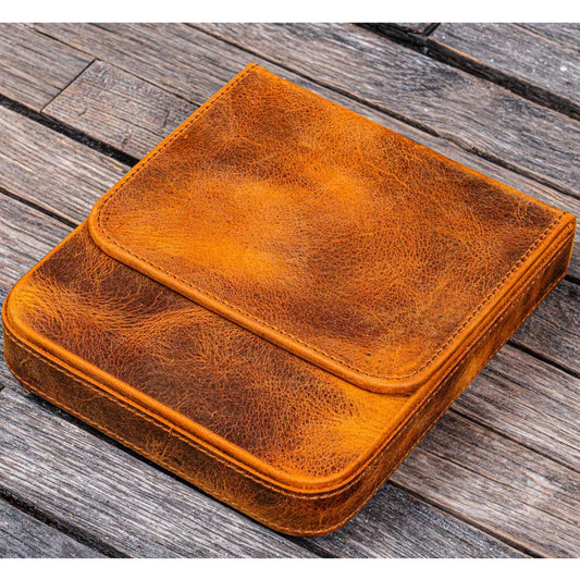 Galen Leather 6 Slots Magnum Opus Pen Case - Crazy Horse Brown (with Removable Tray)