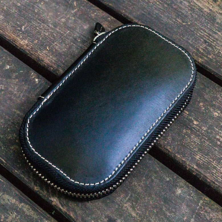 Galen Leather Zippered 6 Slots Pen Case - Black