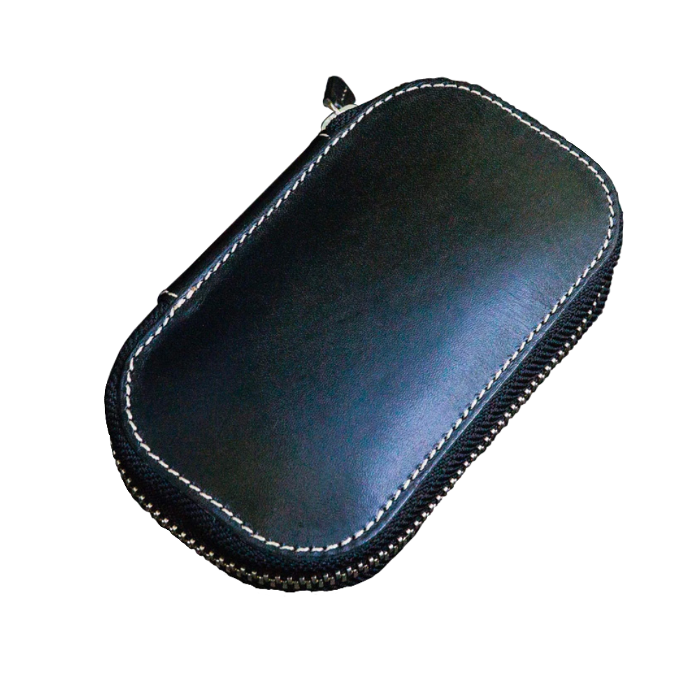 Galen Leather Zippered 6 Slots Pen Case - Black