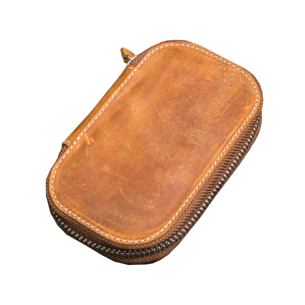 Galen Leather Zippered 6 Slots Pen Case - Crazy Horse Brown