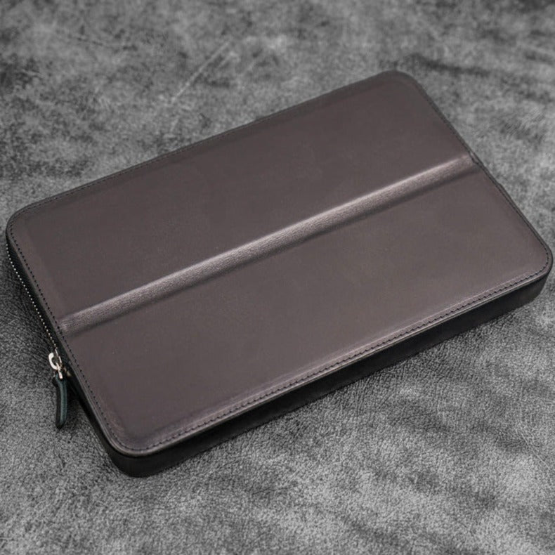Galen Leather Zippered 12 Slots Magnum Opus Pen Case - Black (with Removable Pen Tray)
