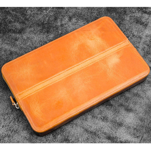 Galen Leather Zippered 12 Slots Magnum Opus Pen Case - Crazy Honey Ochre (with Removable Pen Tray)
