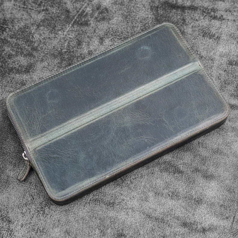 Galen Leather Zippered 12 Slots Magnum Opus Pen Case - Crazy Smoky (with Removable Pen Tray)