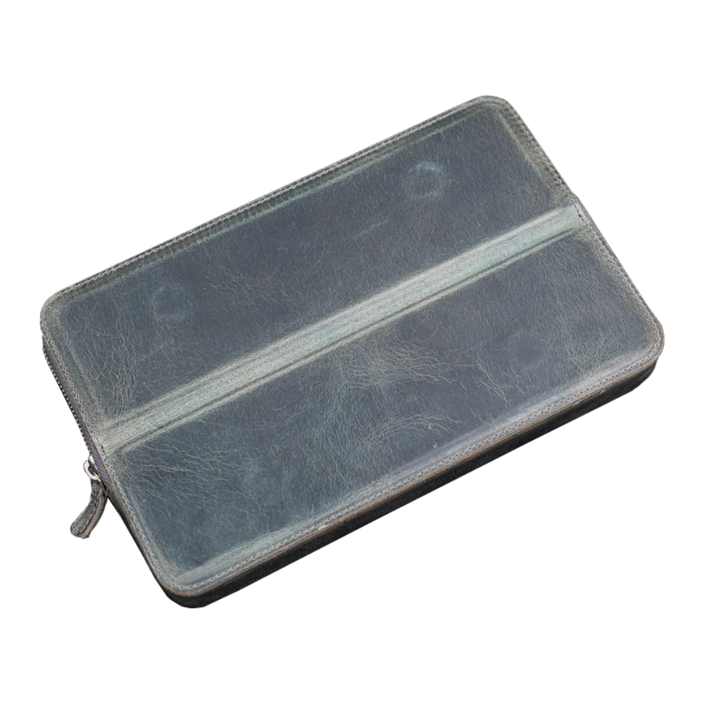 Galen Leather Zippered 12 Slots Magnum Opus Pen Case - Crazy Smoky (with Removable Pen Tray)