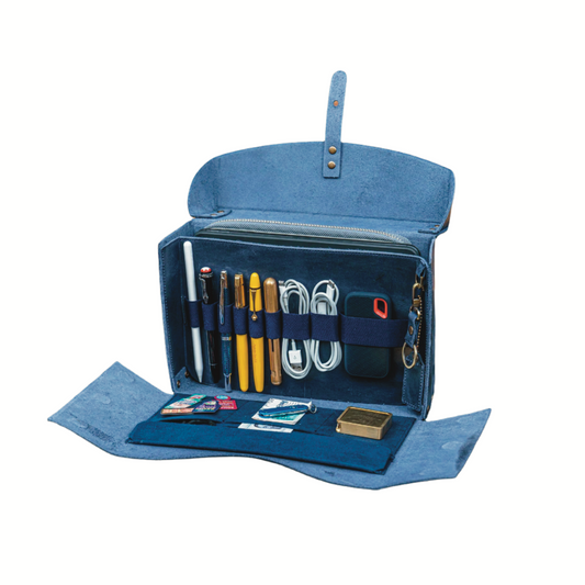 Galen Leather Writer's Medic Bag - Crazy Horse Navy Blue