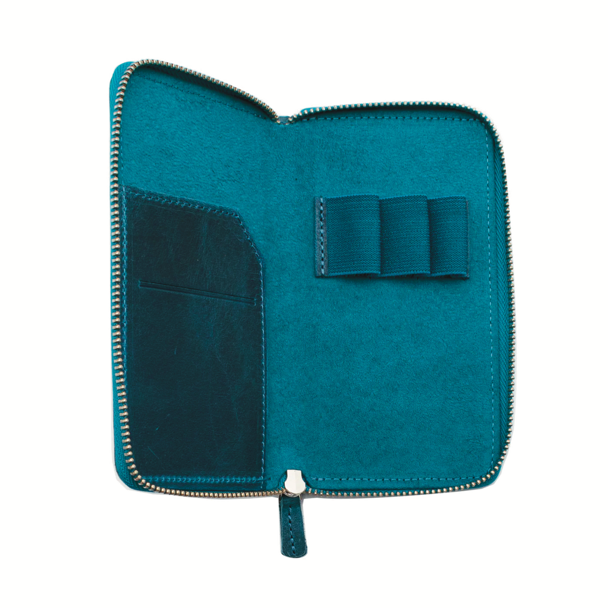Galen Leather Zippered 3 Slots Pen Case - Crazy Horse Ocean Blue