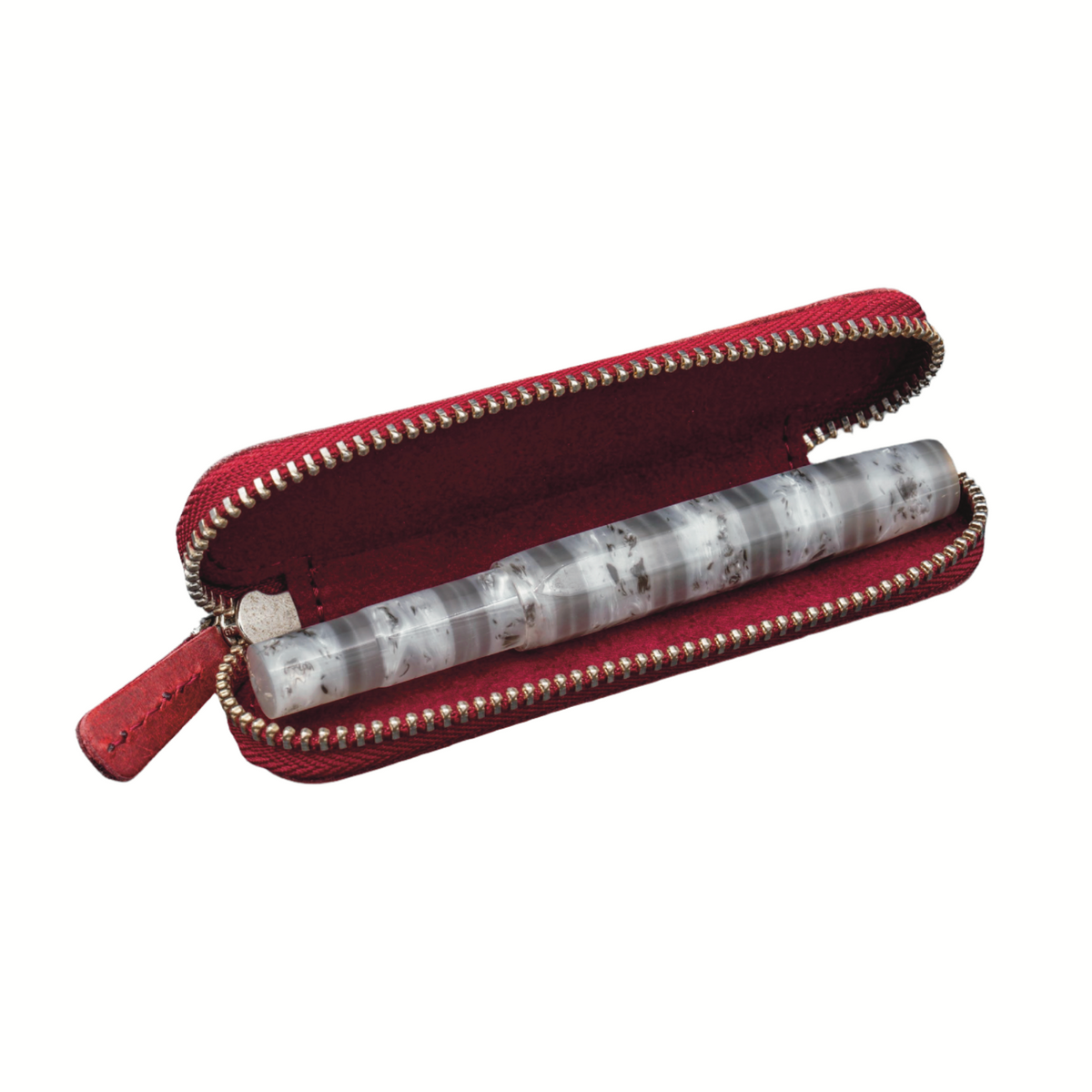 Galen Leather Zippered Single Slot Pen Case for Kaweco Pocket Pen - Carmine Red