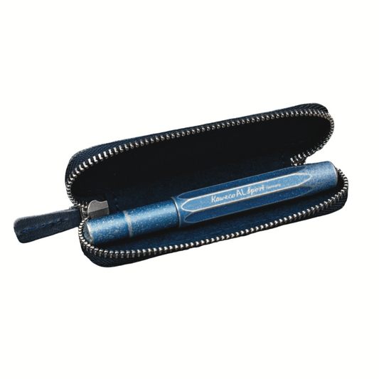 Galen Leather Zippered Single Slot Pen Case for Kaweco Pocket Pen - Crazy Horse Navy Blue