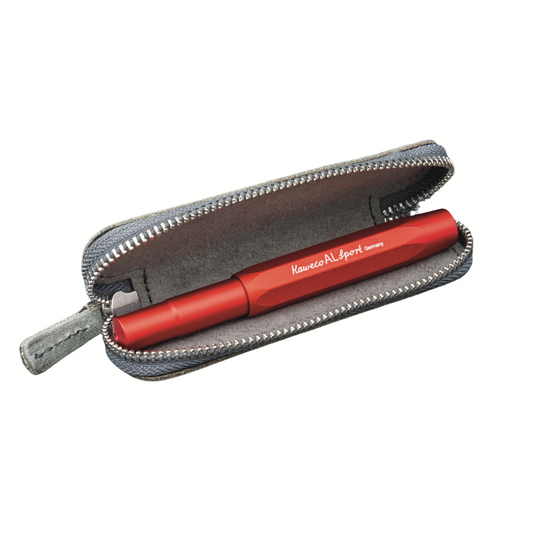 Galen Leather Zippered Single Slot Pen Case for Kaweco Pocket Pen - Crazy Horse Smoky