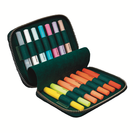 Galen Leather Zippered 14 Slots Collector Pen Case for Kaweco Pens - Crazy Horse Forest Green