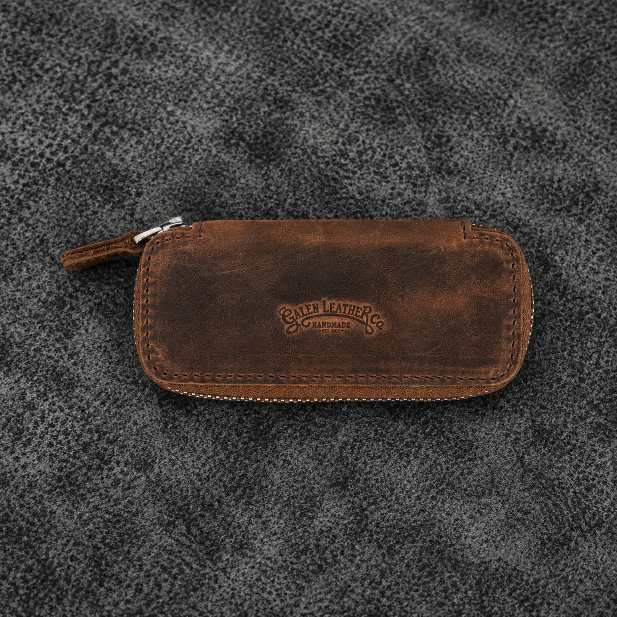 Galen Leather Double Zippered Pen Case Kaweco/Pocket Size - Havana Brown