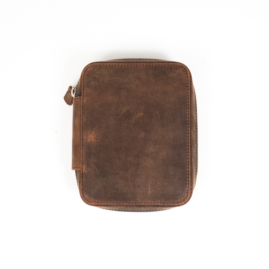 Galen Leather Zippered 10 Slots Pen Case - Havana Brown