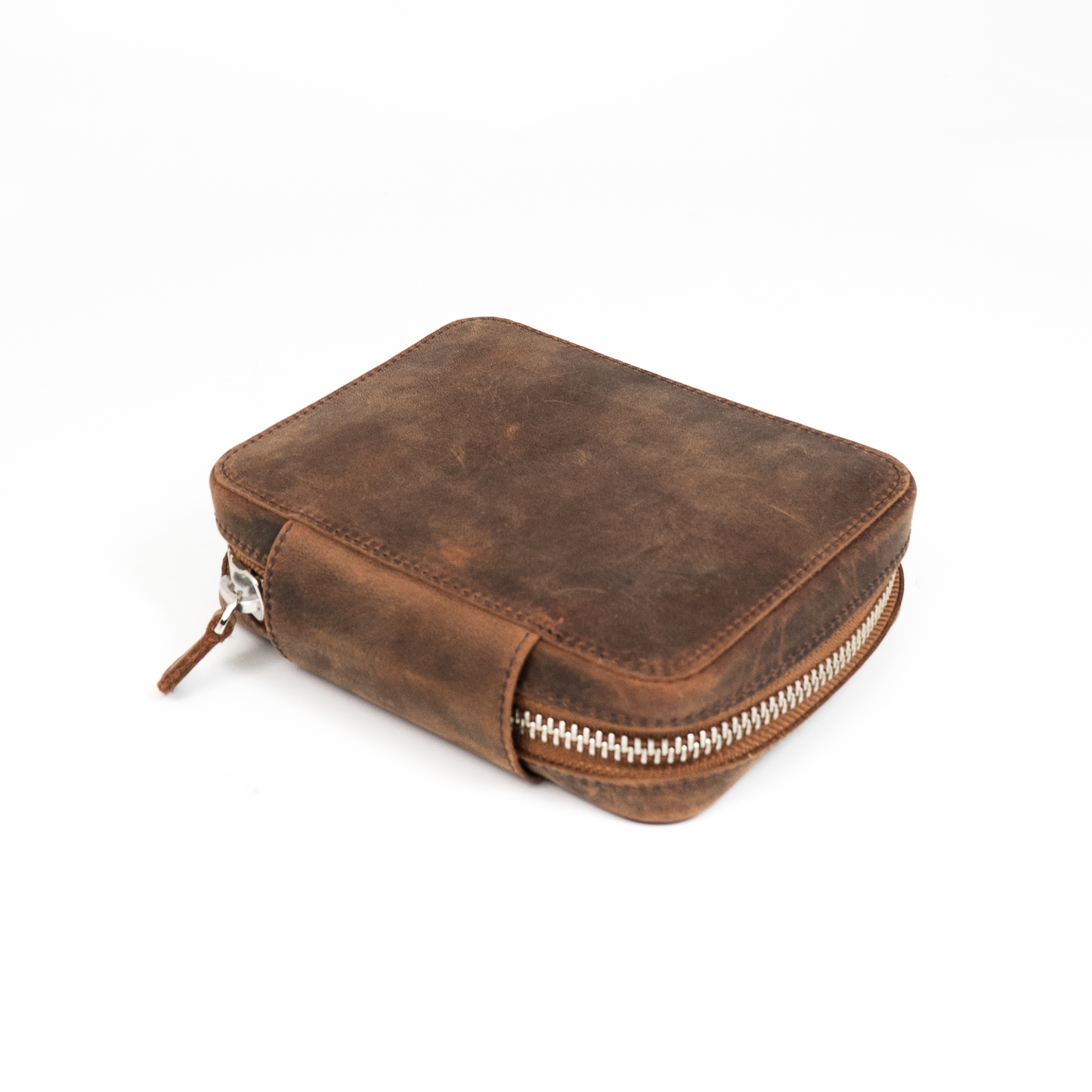 Galen Leather Zippered 10 Slots Pen Case - Havana Brown