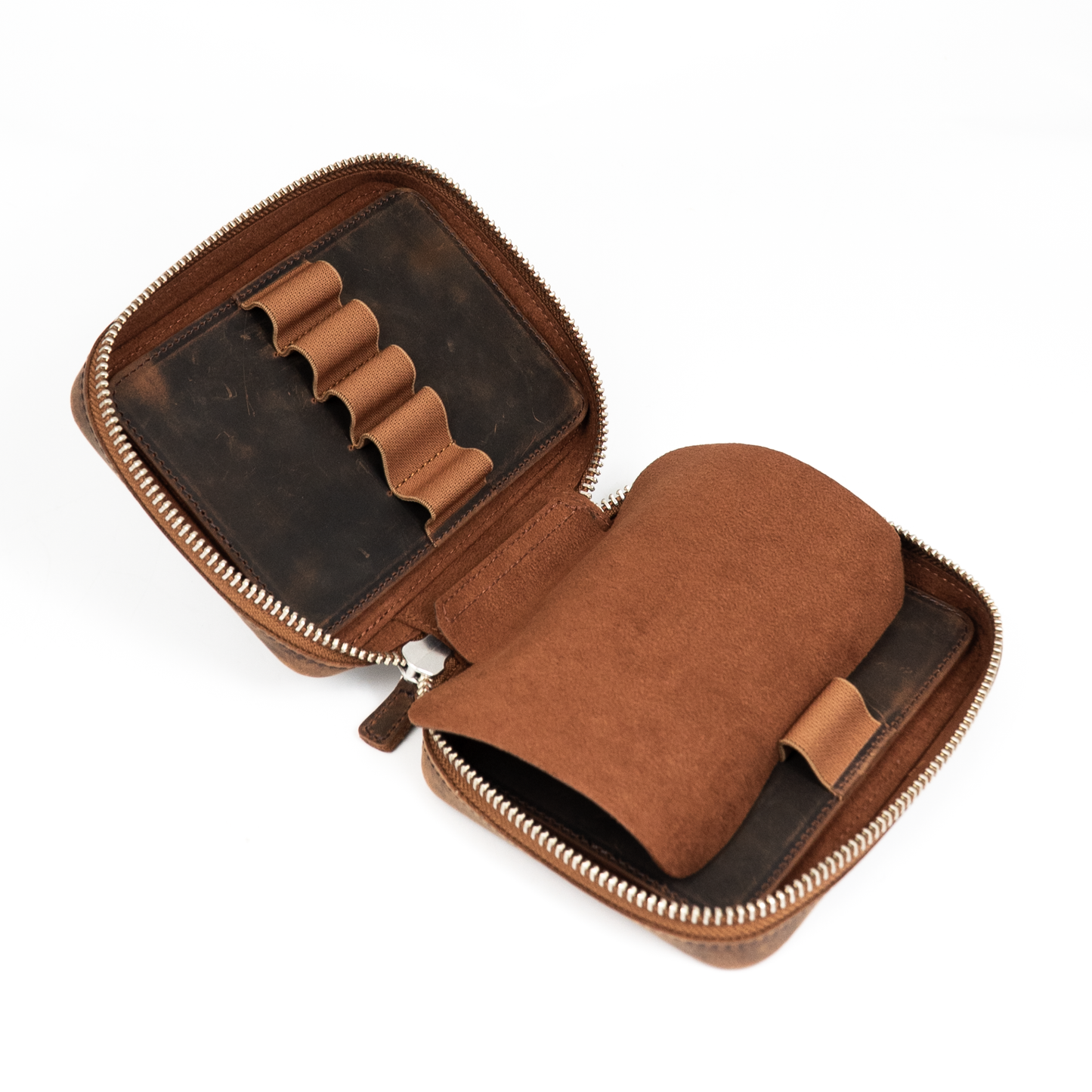 Galen Leather Zippered 10 Slots Pen Case - Havana Brown