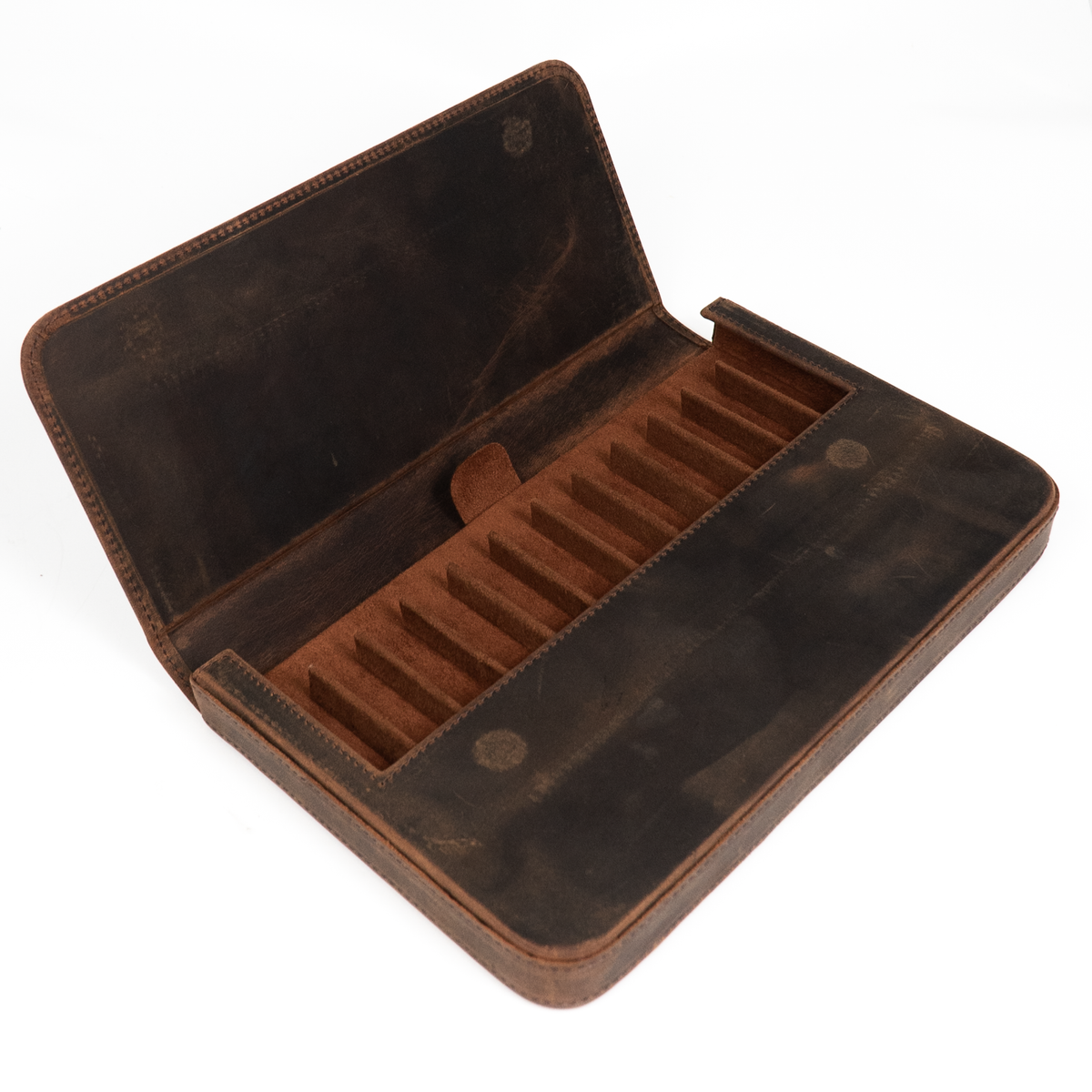 Galen Leather 12 Slots Magnum Opus Pen Case - Havana Brown (with Removable Pen Tray)