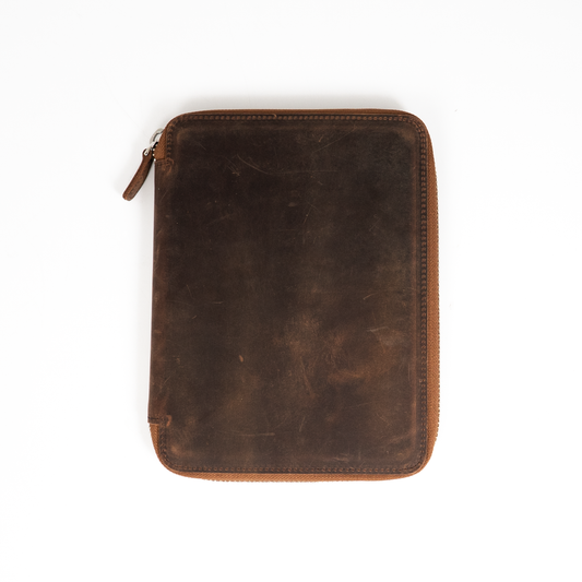 Galen Leather Zippered 20 Slots Pen Case - Havana Brown