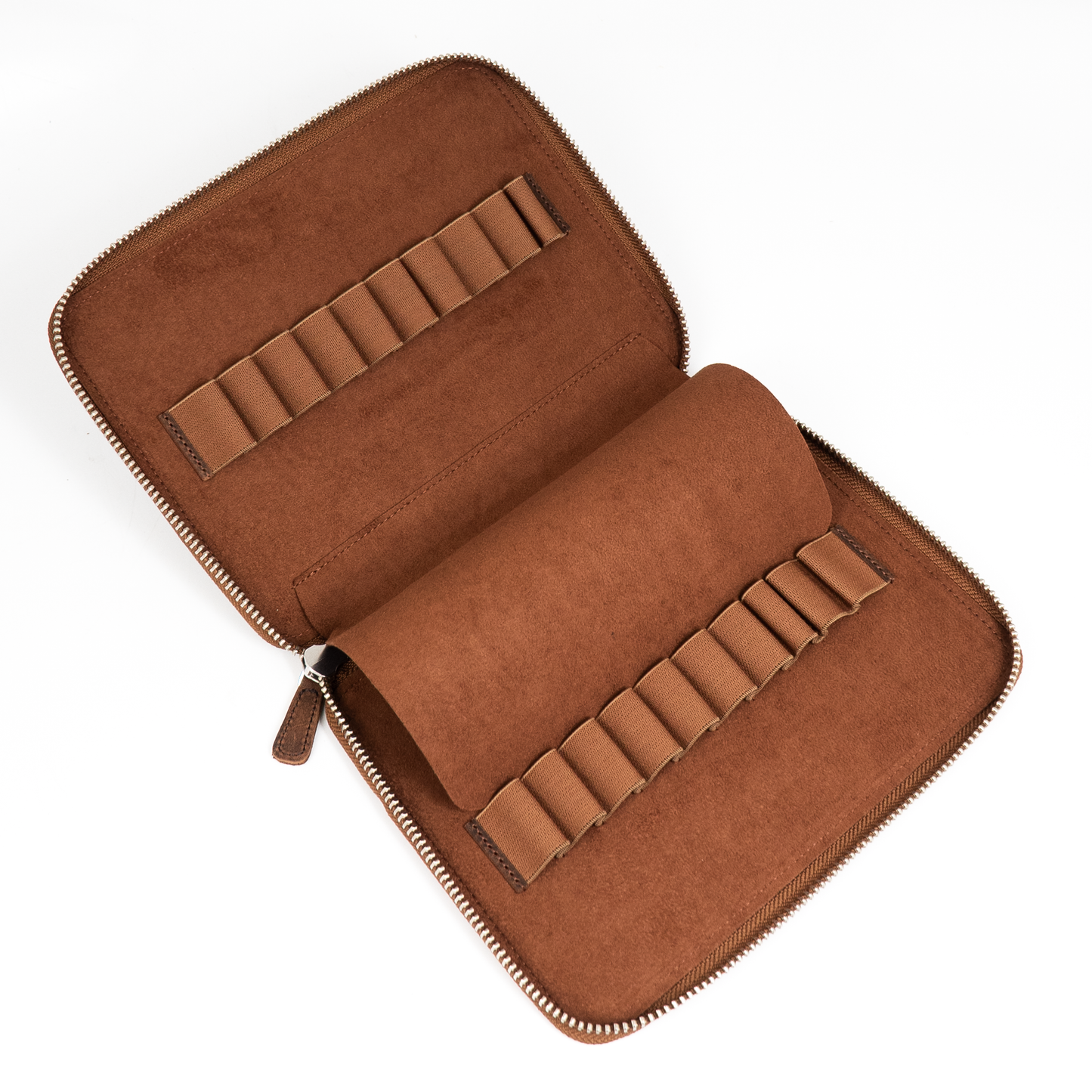 Galen Leather Zippered 20 Slots Pen Case - Havana Brown