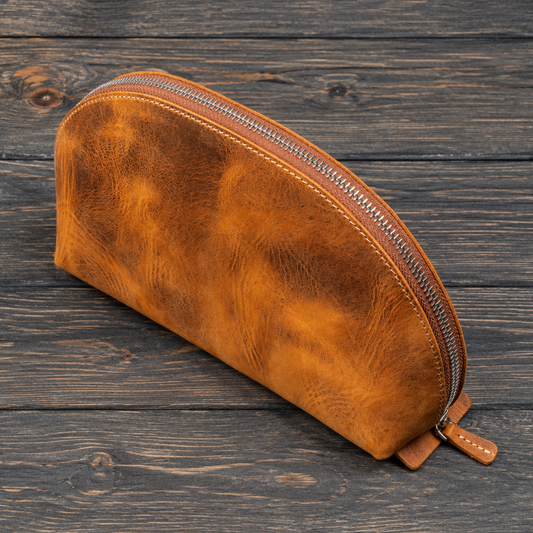 Galen Leather Lunar Makeup/Toiletry Bag - Crazy Horse Brown
