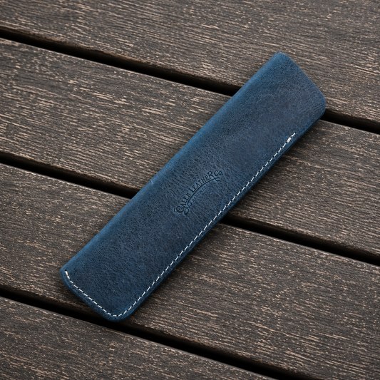 Galen Leather Single Fountain Pen Sleeve - Crazy Horse Ocean Blue