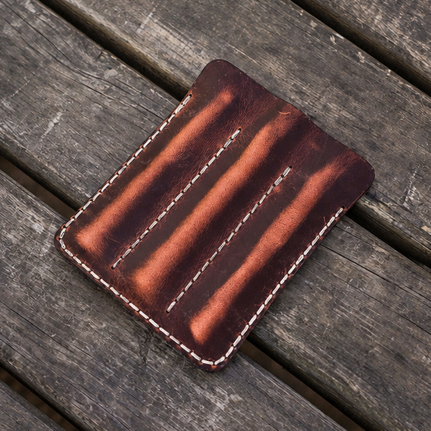 Galen Leather Triple Fountain Pen Case/Pen Pouch - Crazy Horse Orange