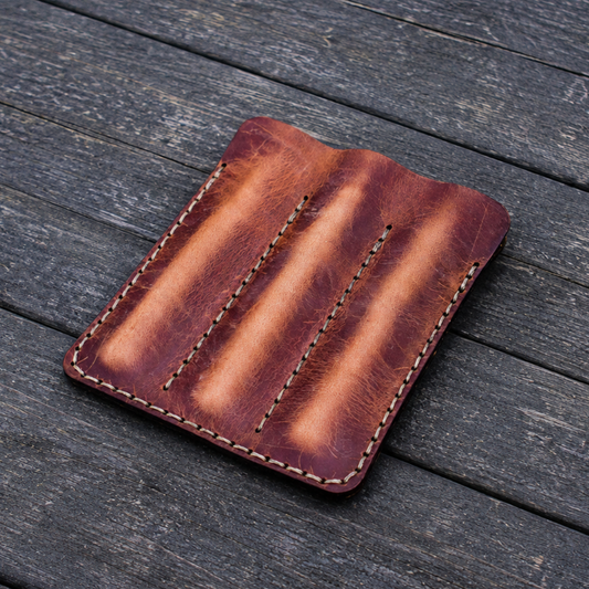 Galen Leather Triple Fountain Pen Case/Pen Pouch - Crazy Horse Tan