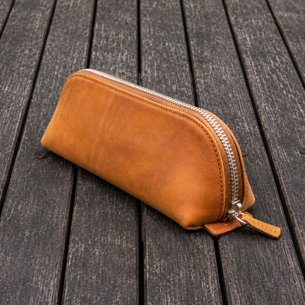 Galen Leather XLarge Pencil Case - Crazy Horse Tan (Zippered)