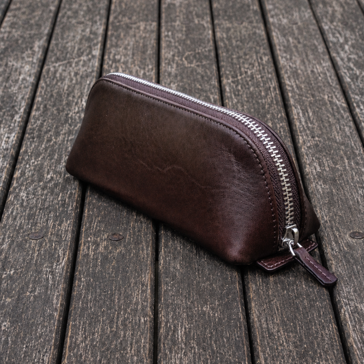 Galen Leather XLarge Pencil Case - Dark Brown (Zippered)