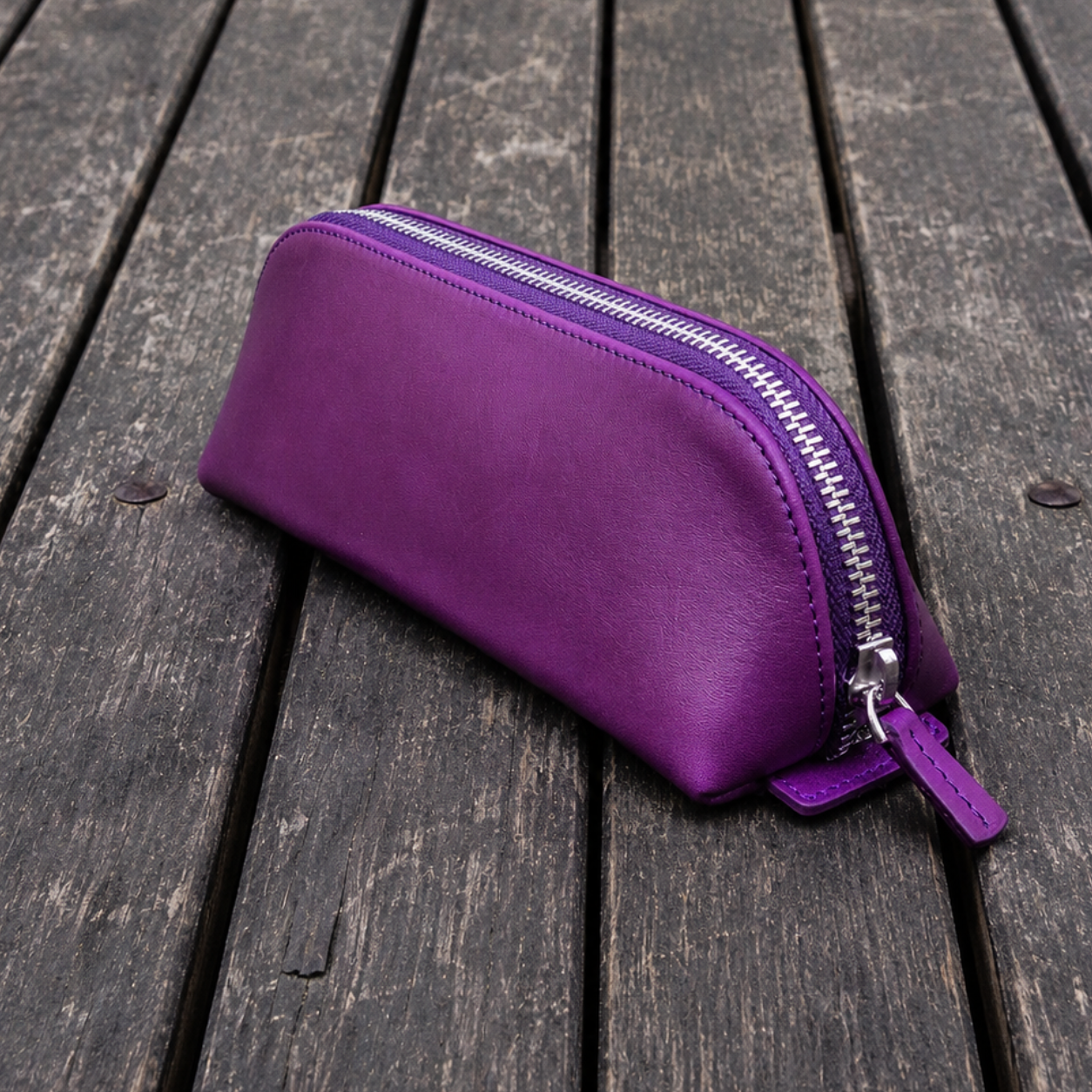 Galen Leather XLarge Pencil Case - Purple (Zippered)