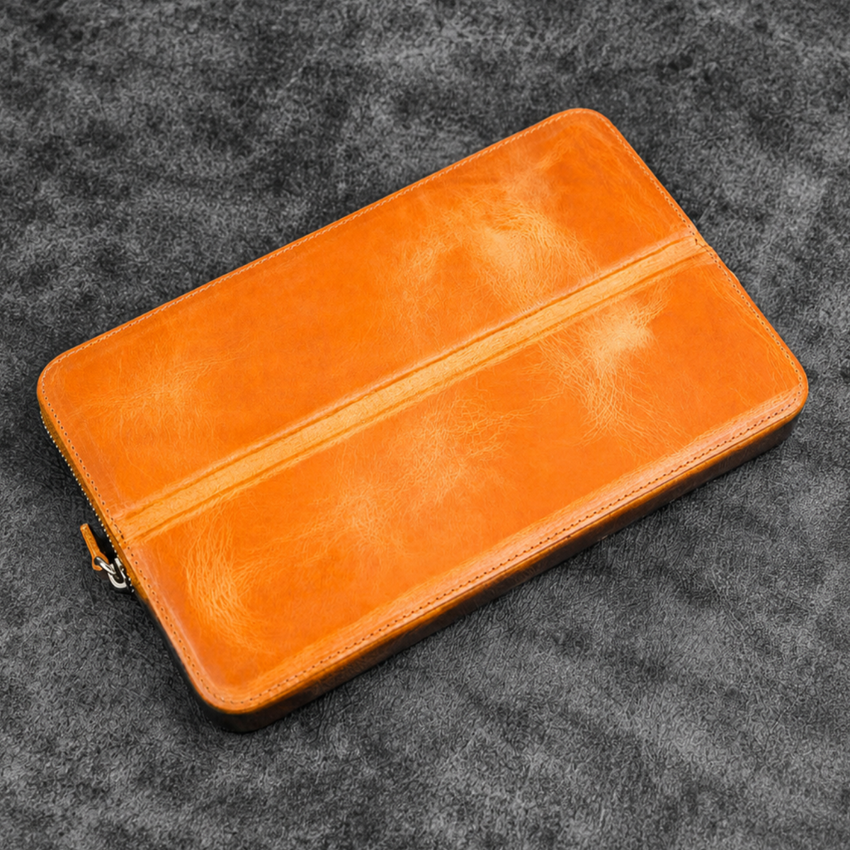 Galen Leather Zippered 12 Slots Magnum Opus Pen Case - Crazy Honey Ochre (with Removable Pen Tray)