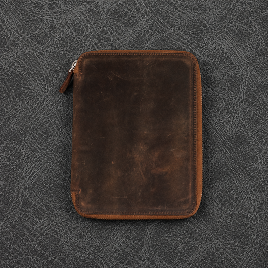 Galen Leather Zippered 20 Slots Pen Case - Havana Brown
