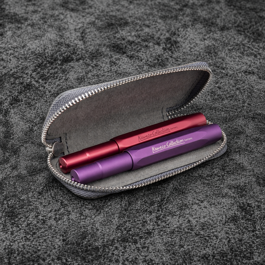 Galen Leather Zippered 2 Slots Pen Case for Kaweco Pocket Pen - Crazy Horse Smoky