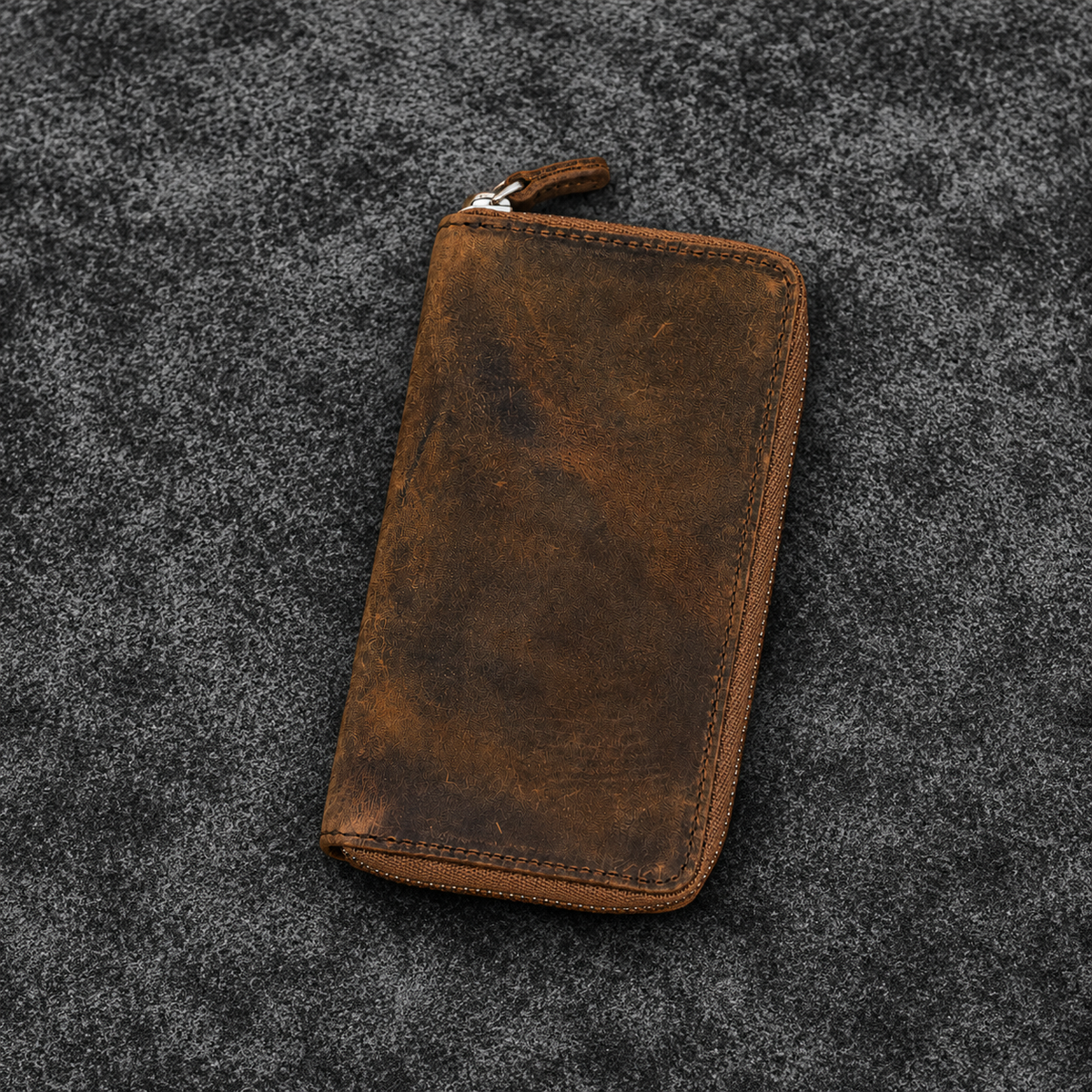 Galen Leather Zippered 3 Slots Pen Case - Havana Brown