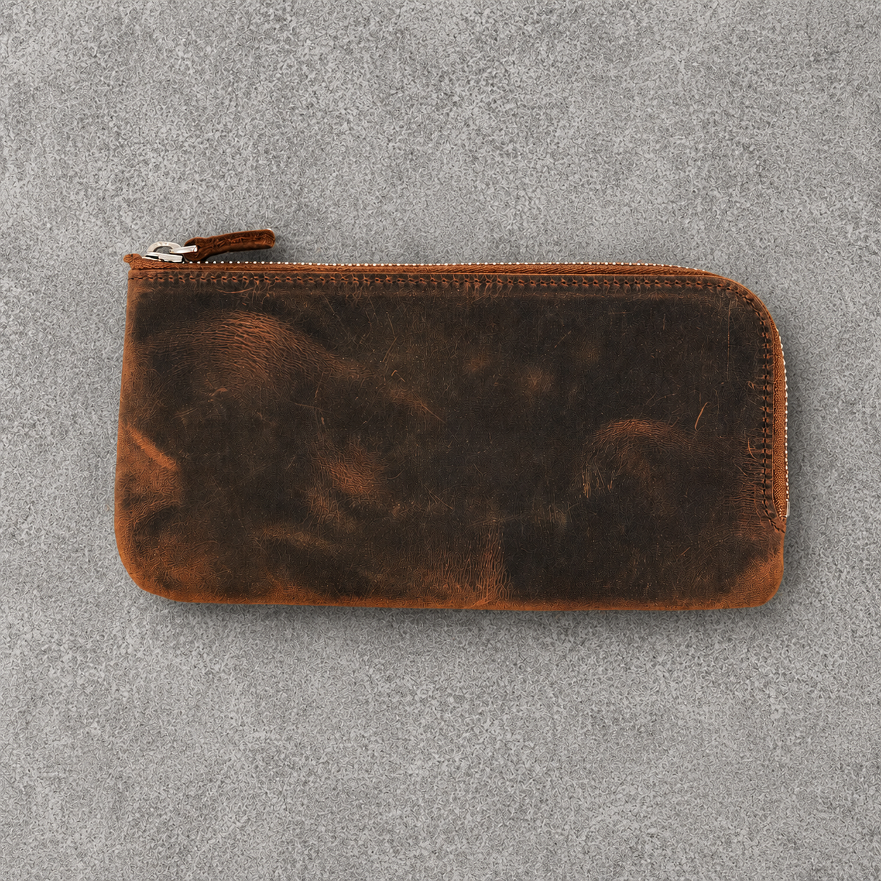 Galen Leather Zippered 4 Slots Slip-n-Zip Pen Pouch - Havana Brown