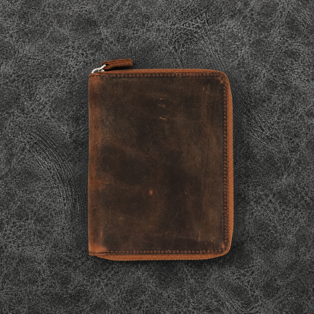 Galen Leather Zippered 5 Slots Pen Case - Havana Brown