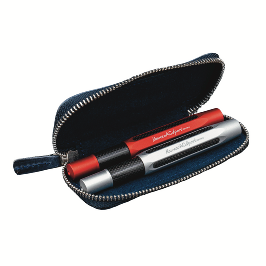 Galen Leather Zippered 2 Slots Pen Case for Kaweco Pocket Pen - Crazy Horse Navy Blue