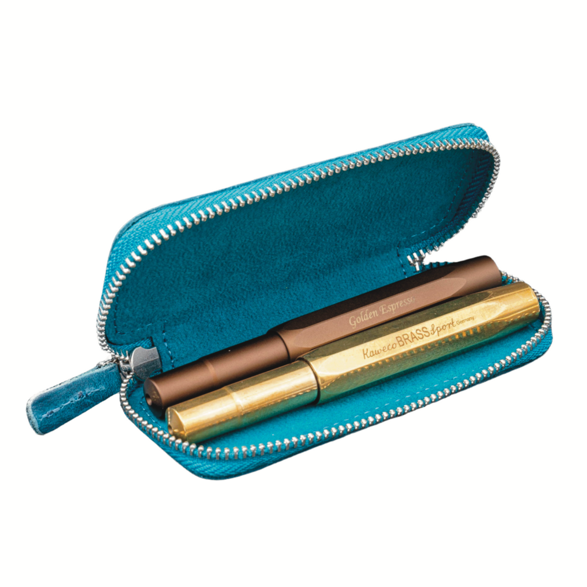 Galen Leather Zippered 2 Slots Pen Case for Kaweco Pocket Pen - Crazy Horse Ocean Blue