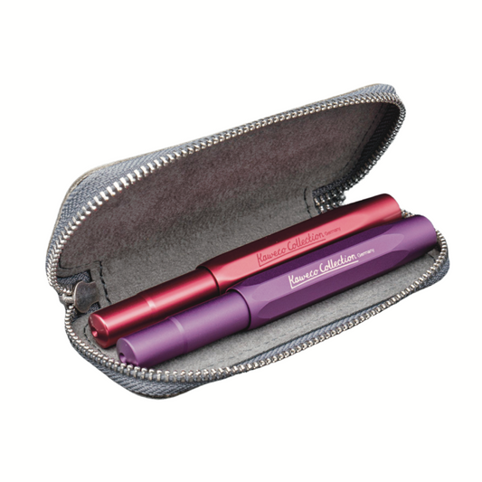 Galen Leather Zippered 2 Slots Pen Case for Kaweco Pocket Pen - Crazy Horse Smoky