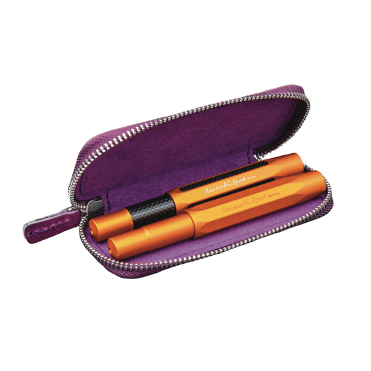 Galen Leather Zippered 2 Slots Pen Case for Kaweco Pocket Pen - Purple