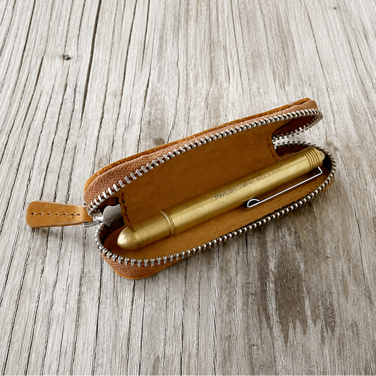 Galen Leather Zippered Single Slot Pen Case for Kaweco Pocket Pen - Crazy Horse Brown