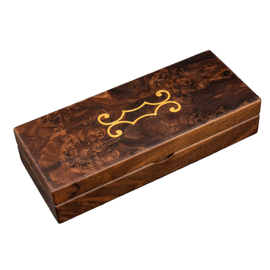 Galen Leather Wooden Pen Display Case with Lid - Burl Walnut